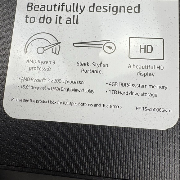 HP Laptop Notebook Computer 15.6 inch Ryzen 3 AMD Radeon 15-DB0066WM Tested Work - Picture 6 of 15